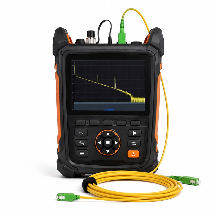 Professionele reflectometers (otdr) om fouten, lassen, demping en kabellengte in glasvezeltrajecten te lokaliseren