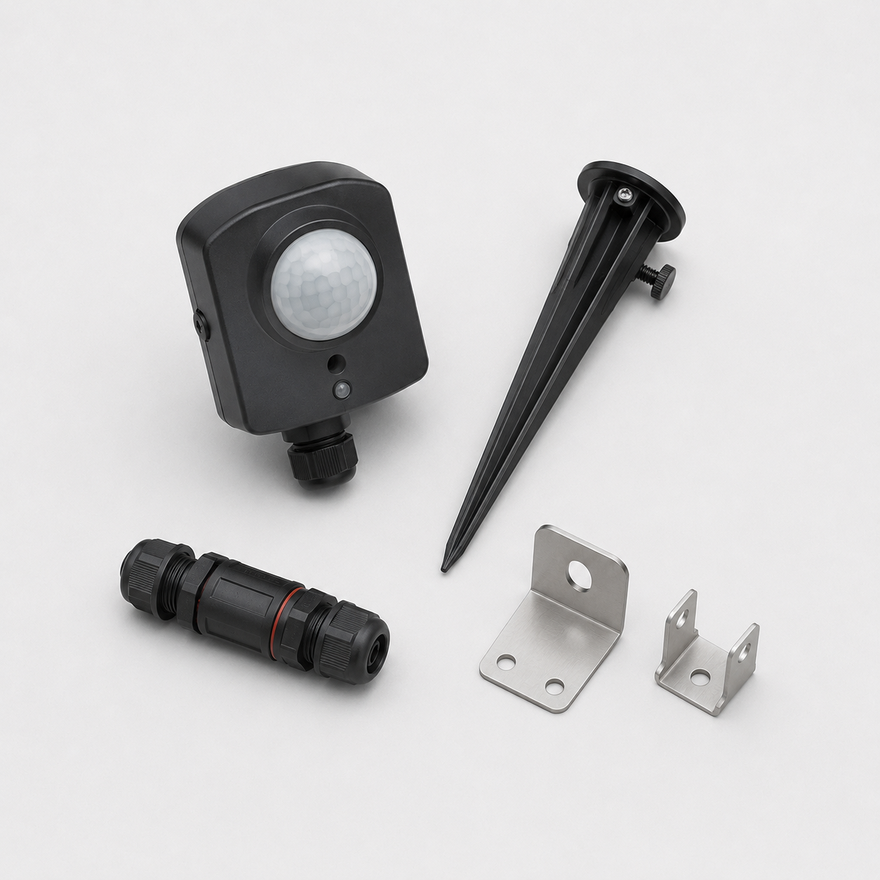 Toebehoren voor buitenverlichting: sensor, grondpin, connector en montagebeugels