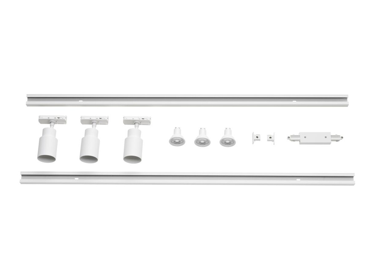 Complete witte 1-fase spanningsrailset met armaturen en toebehoren