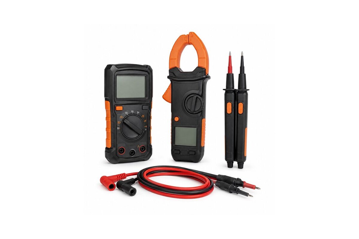 Elektrische meetinstrumenten met multimeter, stroomtang en spanningstesters