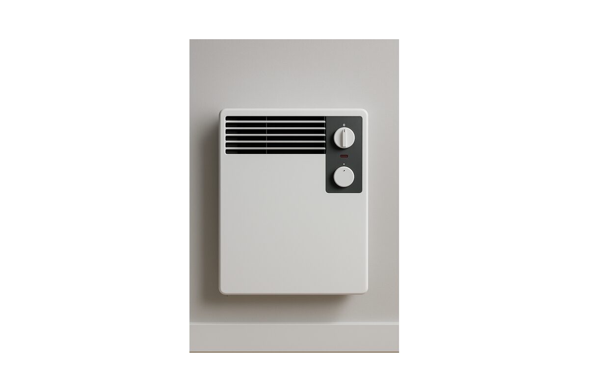 Wit elektrisch wandverwarmingstoestel tegen een wand