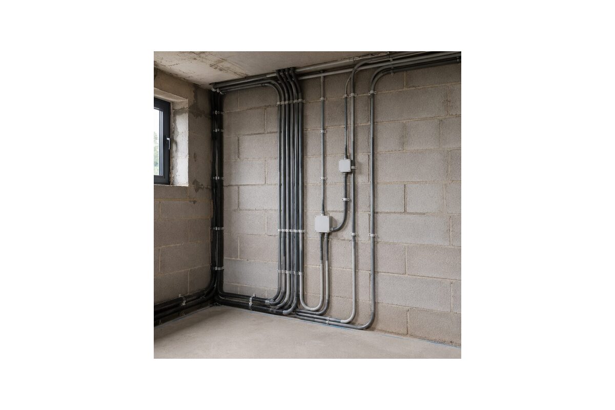 Installatiebuizen en kabelbescherming in een technische ruimte