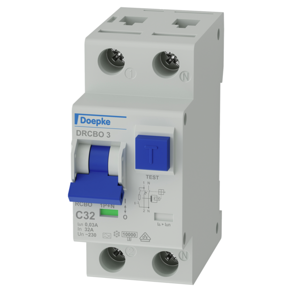 Doepke 09932127: Differentiëel automaat 32A 0,030A 1P+N C - Residual current operated circuit-breaker with integral overcurrent protection, one-pole+N, 32 A, 0,03 A, C-Characteristic, Type A