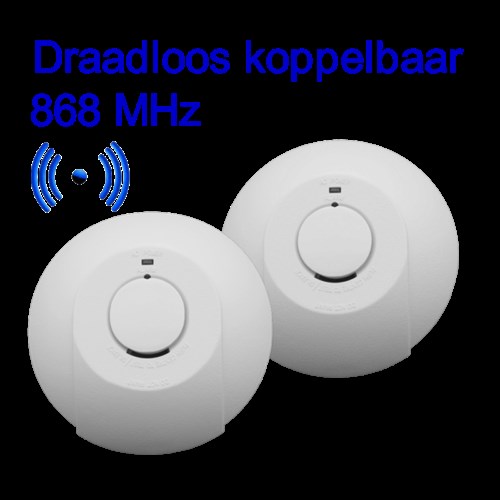 Draadloos koppelbare rookmelder 230V + backup batterij