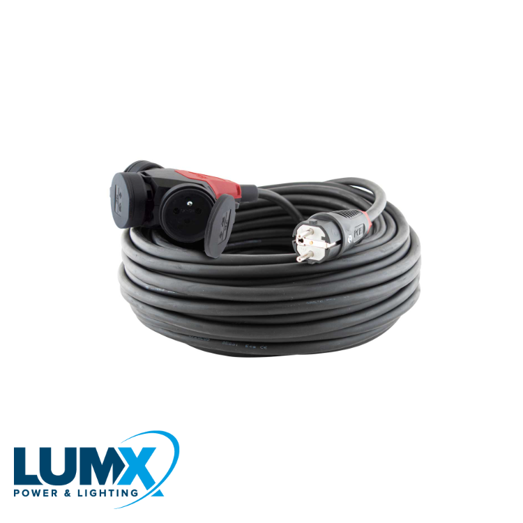 LumX 3-voudige contactblok met klapdeksels + 25 m kabel HO7R