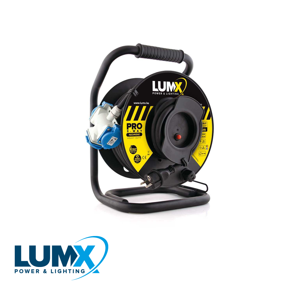 LumX kabelhaspel met driewegskoppelstekker, HO7RN-F 3Gx2,5 k