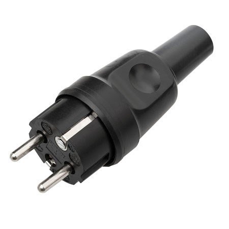 Rubberen stekker met dubbele aarding.