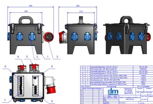 Volrubberen draagbare combinatiekast 250x210mm
