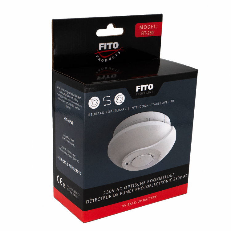 Fito - Optische rookmelder 230V + lithium back up batterij - FIT-23010