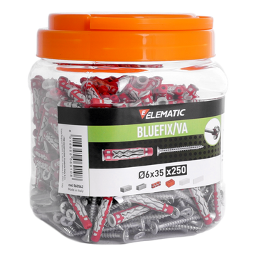 ELEMATIC - 250 x plug BLUEFIX VA 6 x 35mm + schroef PZ - 565542