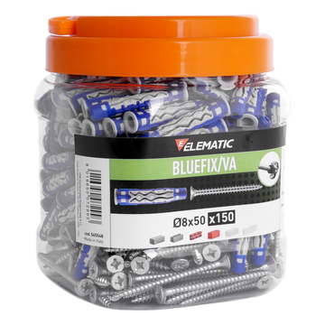ELEMATIC - 150 x plug BLUEFIX VA 8 x 50mm + schroef PZ - 565548