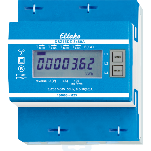 Eltako - Elektronische 3 F+(N) 2 richting energiemeter 3x80A geijkt - DSZ15DZ-3X80A