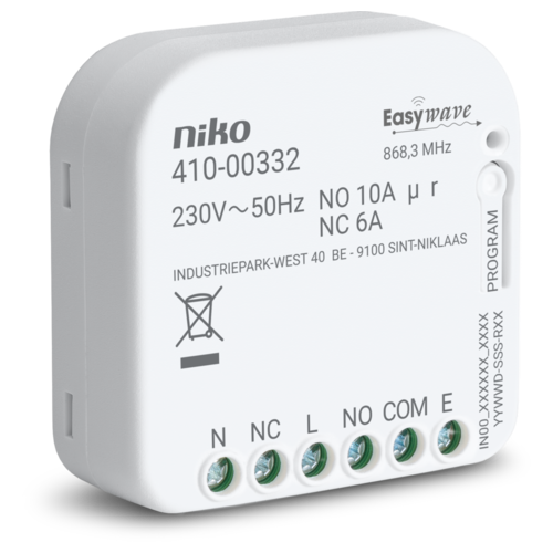 Niko - RF ontvanger, potentiaalvrij, 1 wisselcontact, inbouw - 410-00332