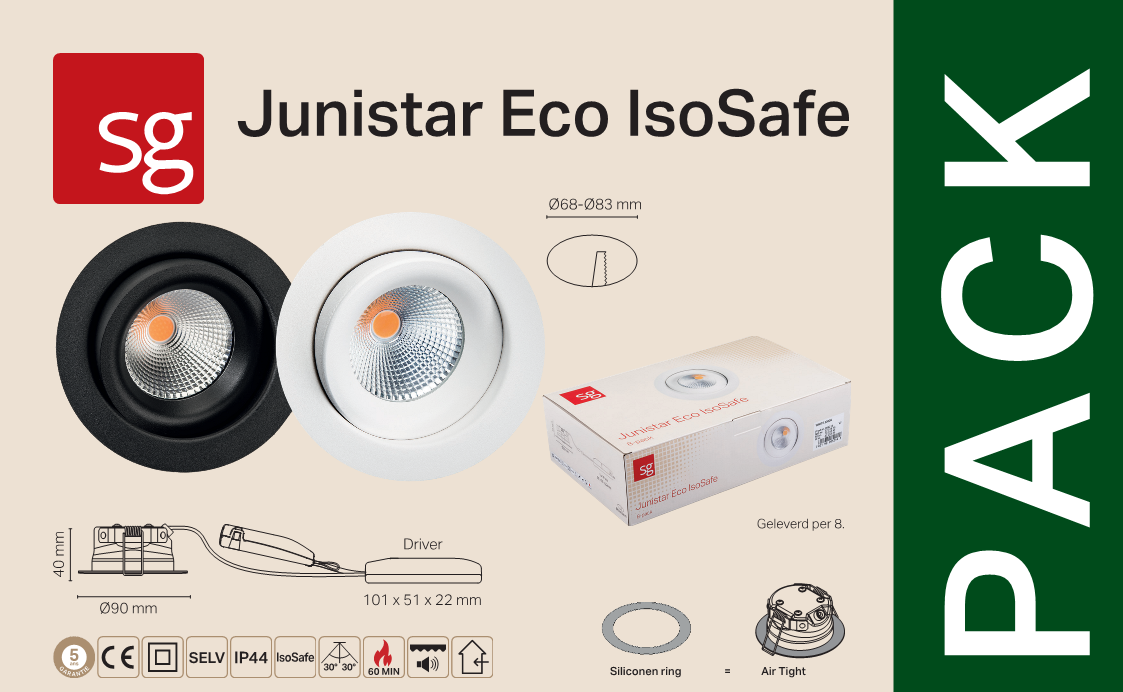 SG Lighting - Junistar Eco PROMO 8 pack 2700K zwart - PROMO905216