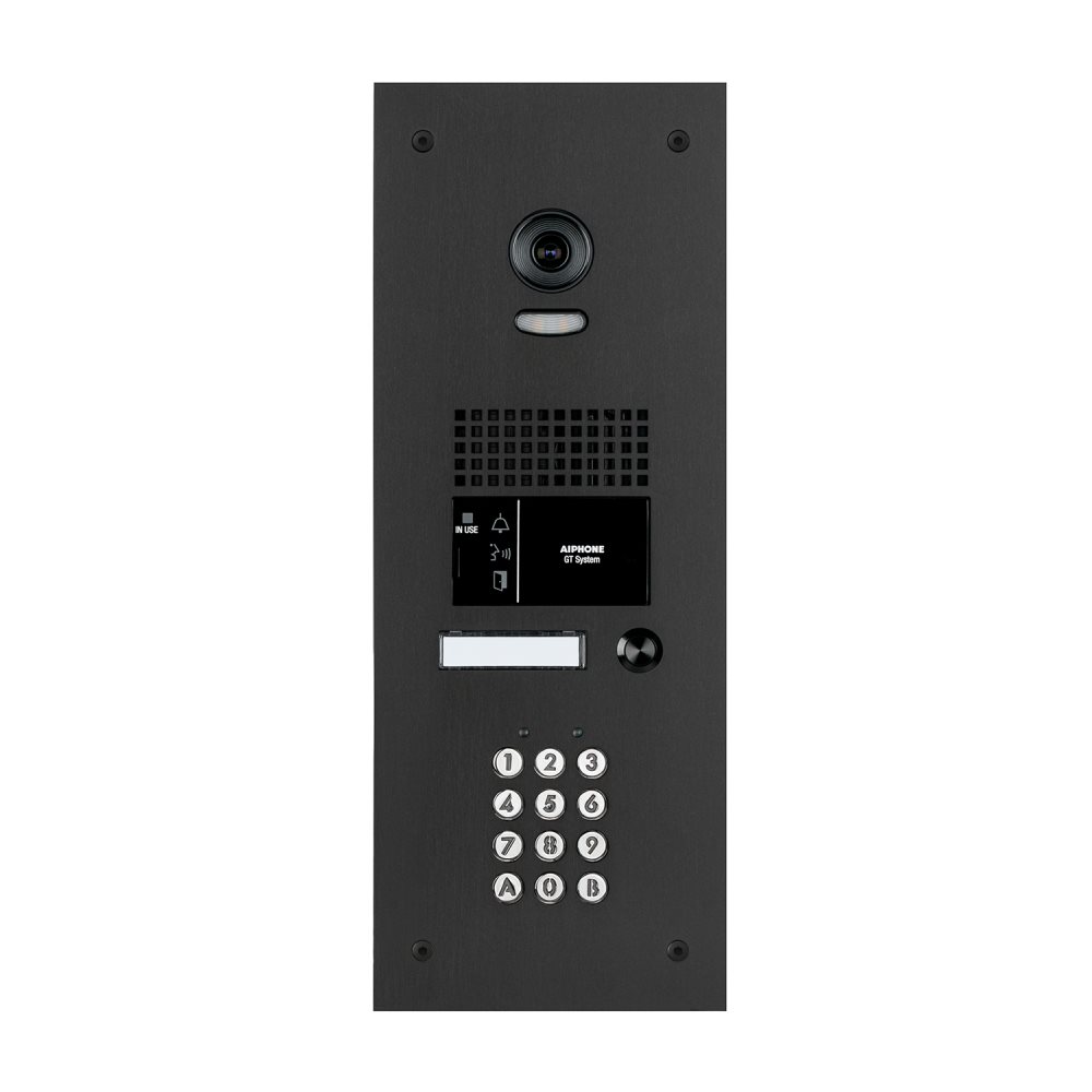 Aiphone - Zwarte GT deurpost met 1 drukknop & code - A01008032