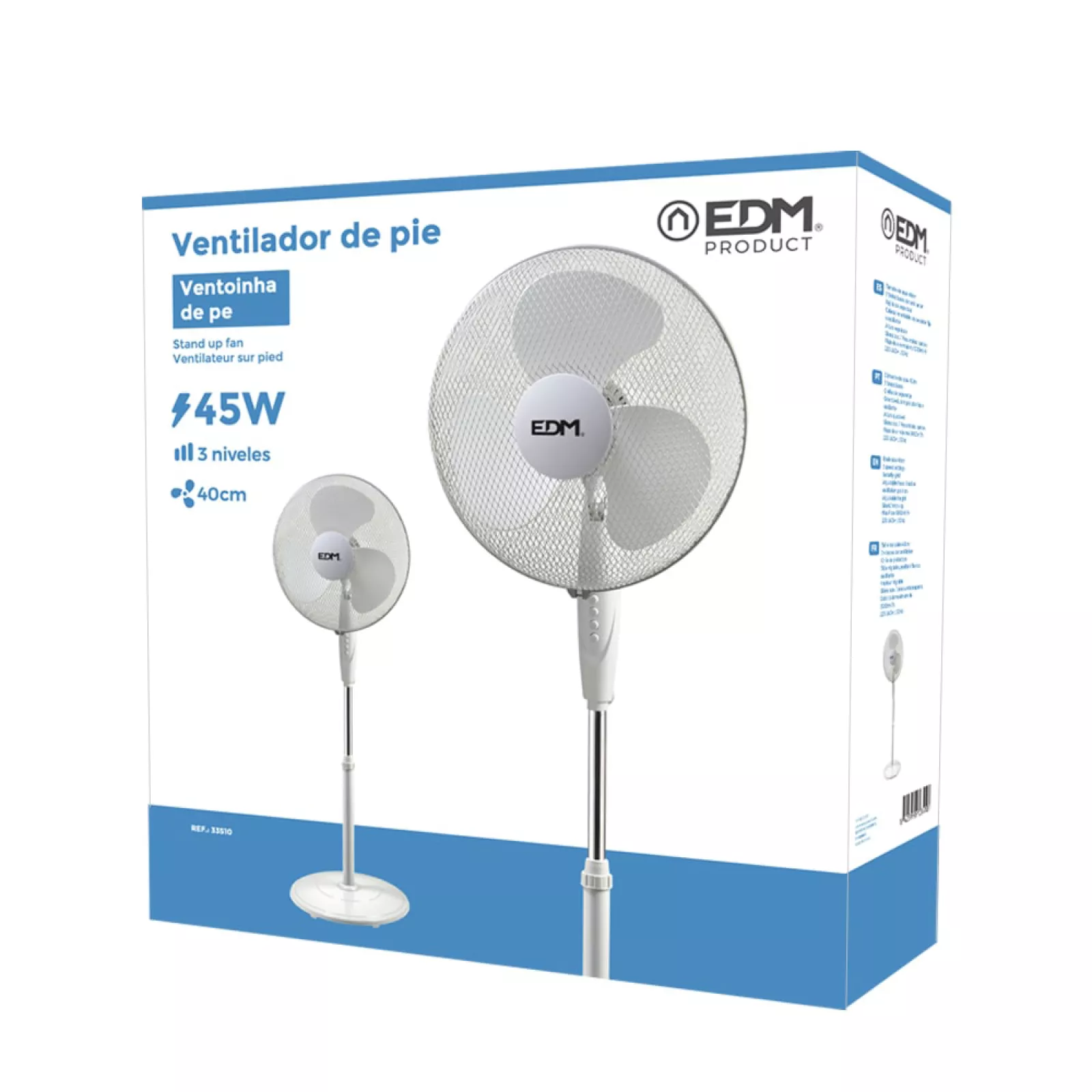 EDM - Statiefventilator 45W Ø40 cm wit met verstelbare hoogte - 33510