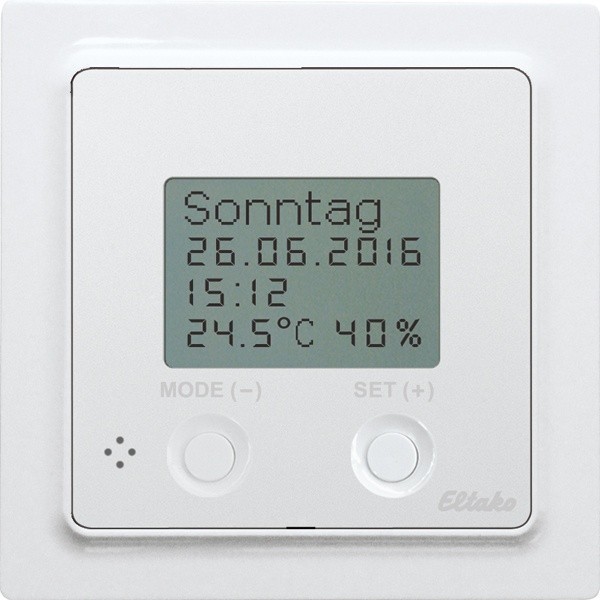 Eltako - Draadloze thermo/hygrostaat met klok, 230V, E 55 poolwit mat - 30055804