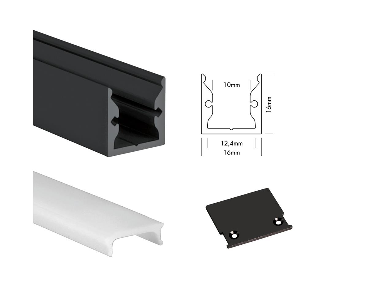 Unibright - Profiel S line Standard 300 cm zwart + cover opaal + 2 endca - SLS3MB
