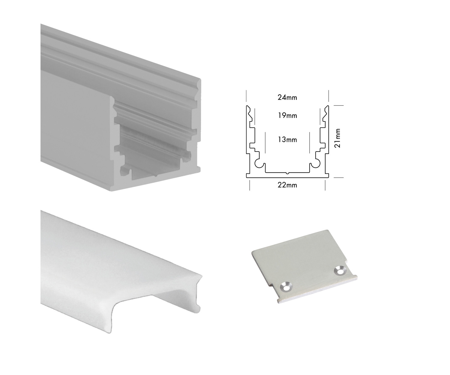 Unibright - Profiel M line Standard 300 cm alu + cover opaal + 2 endcaps - MLS3MA