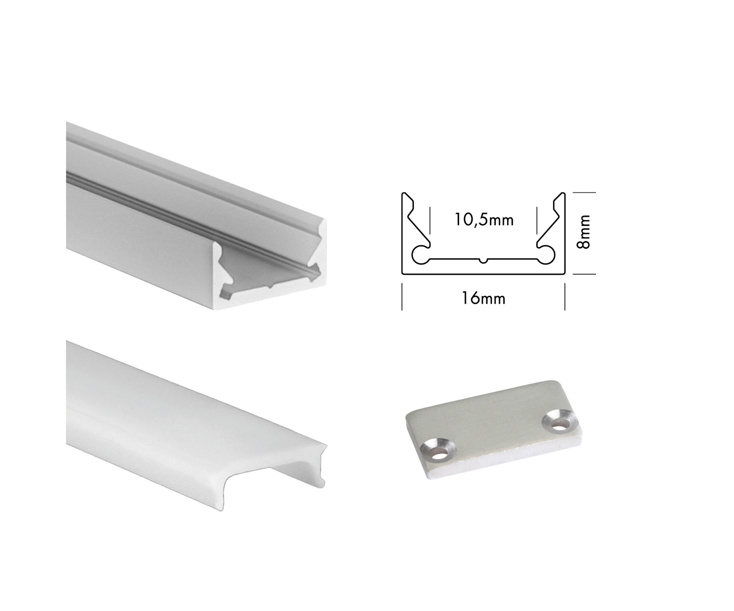 Unibright - Profiel S line Low 300 cm alu + cover opaal + 2 endcaps - SLL3MA