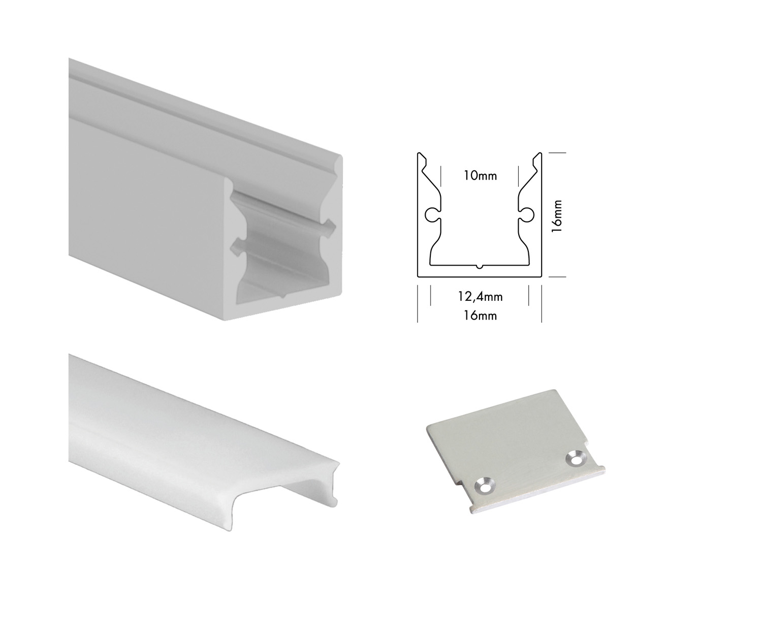Unibright - Profiel S line Standard 300 cm alu + cover opaal + 2 endcaps - SLS3MA