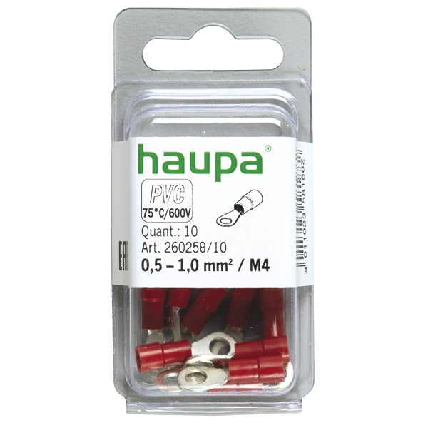 HAUPA - Ringkabelschoen geïsoleerd 0,5 1,0 M5 rood PVC "Smallpack" - 260258/10