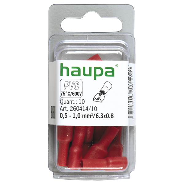 HAUPA - Vlakstekkerhuls (female) 0,5 1,0/6,3x0,8 rood volgeïsoleer - 260414/10