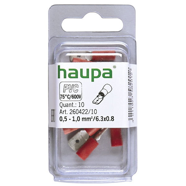 HAUPA - Vlakstekker (male) 0,5 1,0/6,3x0,8 rood geïsoleerd PVC "Sm - 260422/10