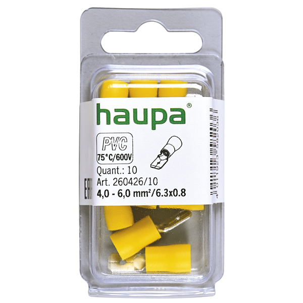 HAUPA - Vlakstekker (male) 4,0 6,0/0,8x6,3x0,8 geel geïsoleerd PVC - 260426/10