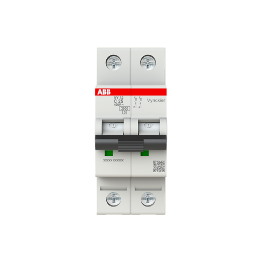 ABB - Automaat VY30 2P 25A C curve 3kA 400V AC voor verdeelkasten - ABBVY32C25