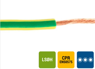 Kabel - H07Z1 R 16 mm² geel/groen halogeenvrij Cca per meter - H07Z1-R 16 mm² G/G