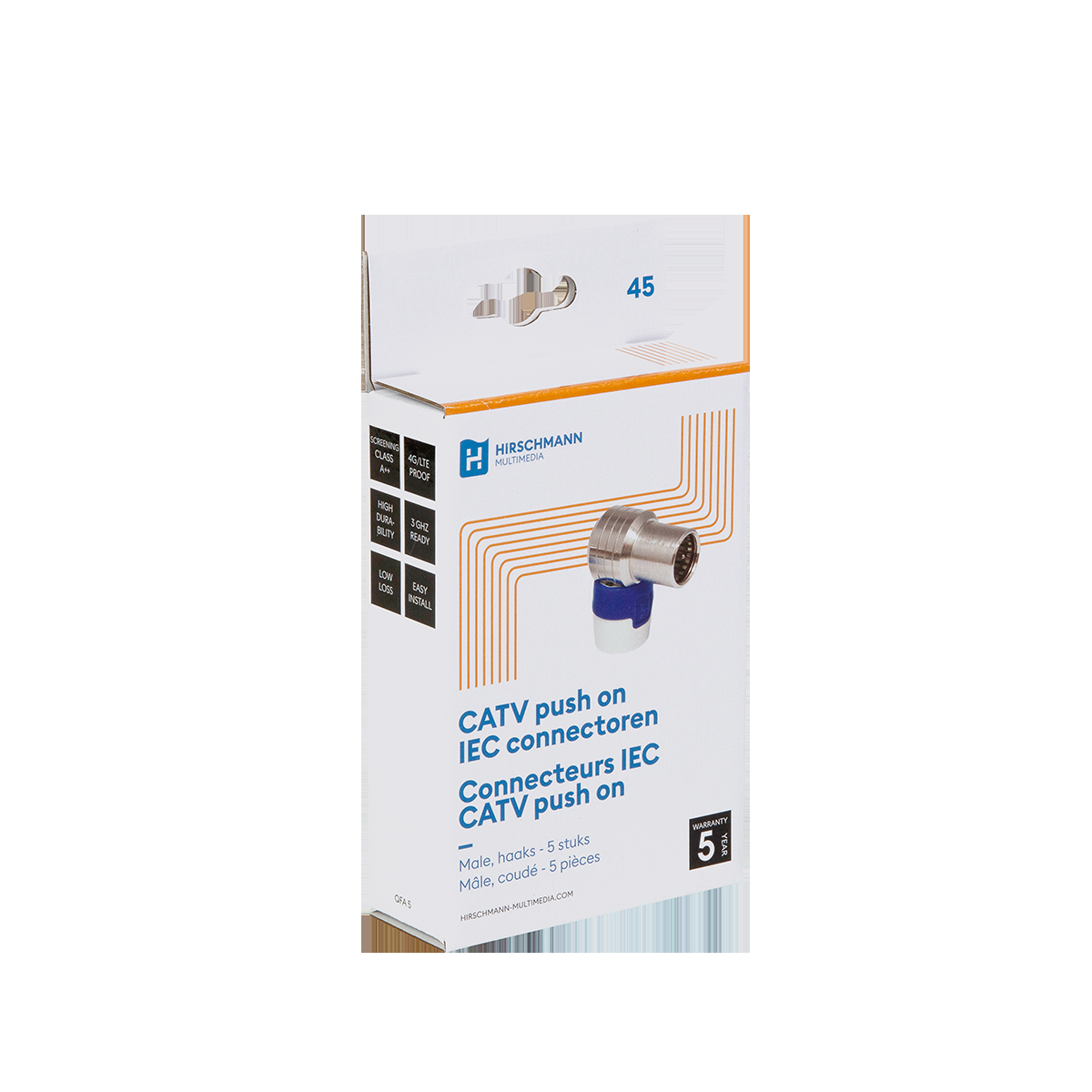 Haakse push on quick F connector