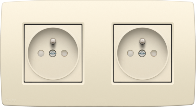 Dubbel stopcontact horizontaal met penaarde en beschermingsa