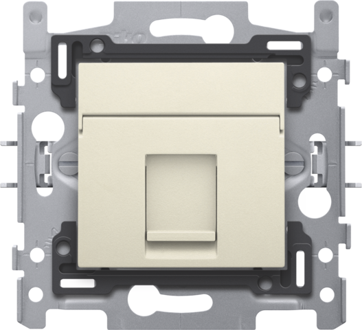 Niko 100-66151: 1 RJ45-aansluiting UTP Cat. 5E, klaar voor PoE++, vlakke uitvoering, incl. sokkel 60 x 71 mm met klauwbevestiging en afwerkingsset, cream