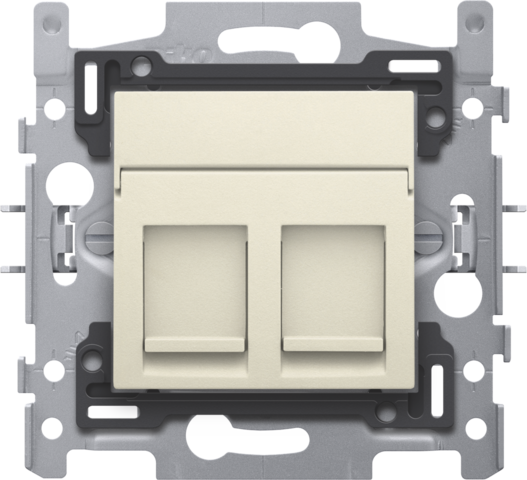 Niko 100-66156: 2 RJ45-aansluitingen STP Cat. 5E, klaar voor PoE++, vlakke uitvoering, incl. sokkel 60 x 71 mm met klauwbevestiging en afwerkingsset, cream