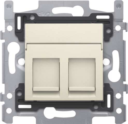 Niko 100-66267: 2 RJ45-aansluitingen STP Cat. 6, klaar voor PoE++, vlakke uitvoering, incl. sokkel 60 x 71 mm met schroefbevestiging en afwerkingsset, cream
