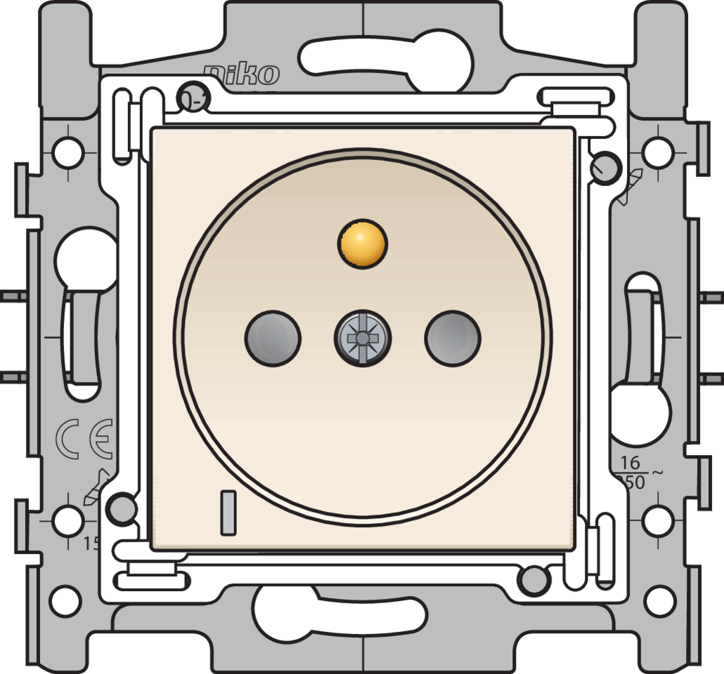 Niko 100-66621: Stopcontact met spanningsaanduiding groen, penaarde en beschermingsafsluiters, inbouwdiepte 28,5 mm, sokkel met insteekklemmen en afwerkingsset cream - Image 2