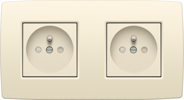 Dubbel stopcontact horizontaal met penaarde, beschermingsafs