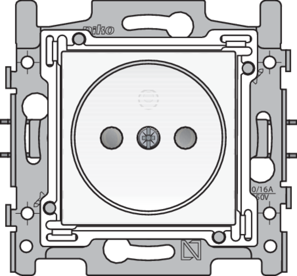 Niko 101-66500: Stopcontact zonder aarding met beschermingsafsluiters, inbouwdiepte 21 mm, sokkel met schroefklemmen en afwerkingsset white - Image 2
