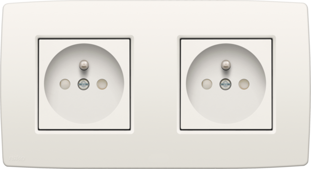 Dubbel stopcontact horizontaal met penaarde, beschermingsafs