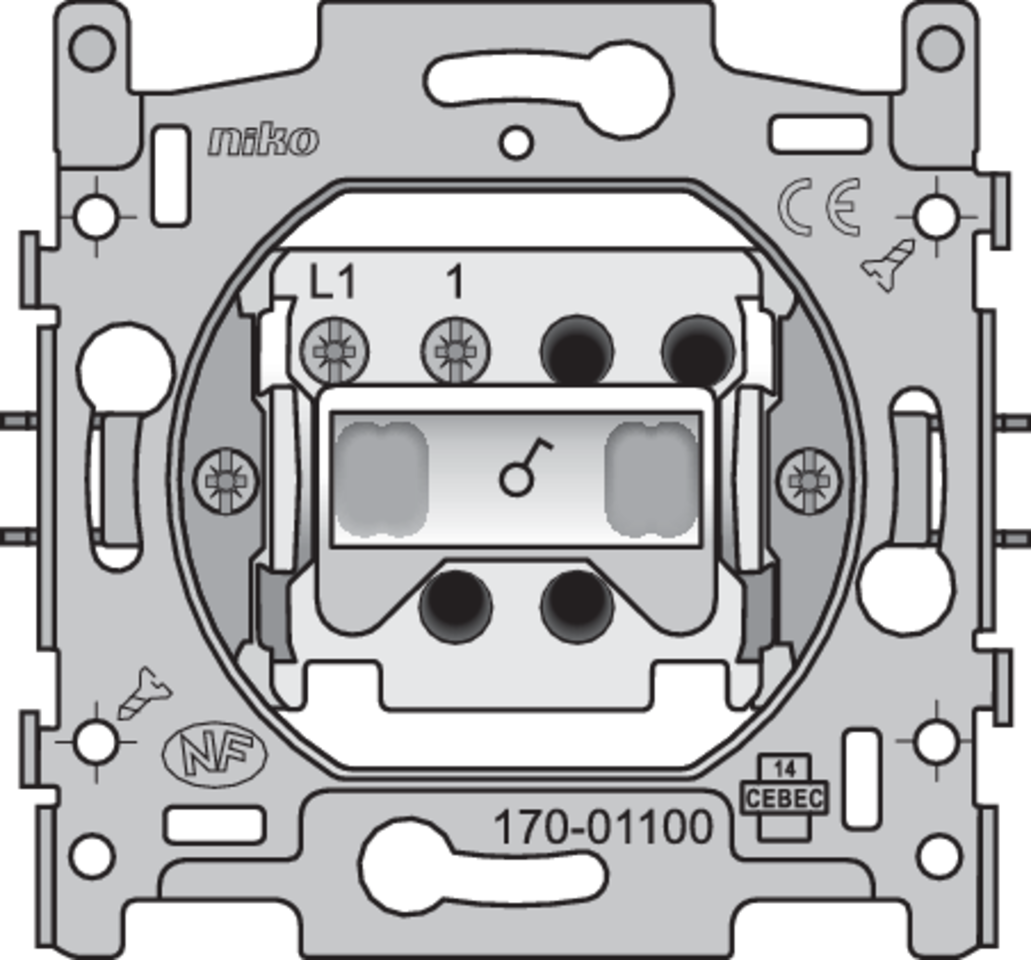 Niko 170-01100: Sokkel voor enkelpolige schakelaar of enkelpolige controleschakelaar, 10 AX/250 Vac, schroefklemmen - Image 2