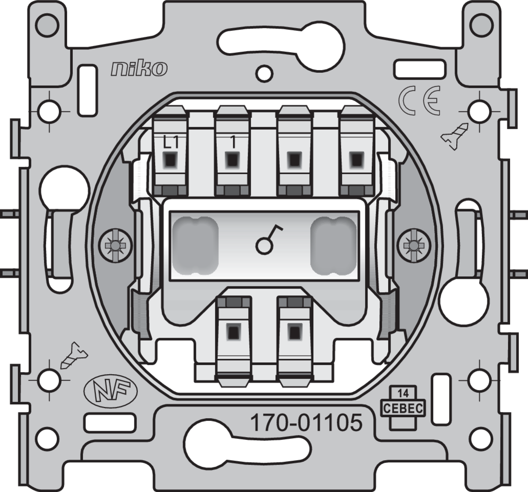 Niko 170-01105: Sokkel voor enkelpolige schakelaar of enkelpolige controleschakelaar, 10 AX/250 Vac, insteekklemmen - Image 2