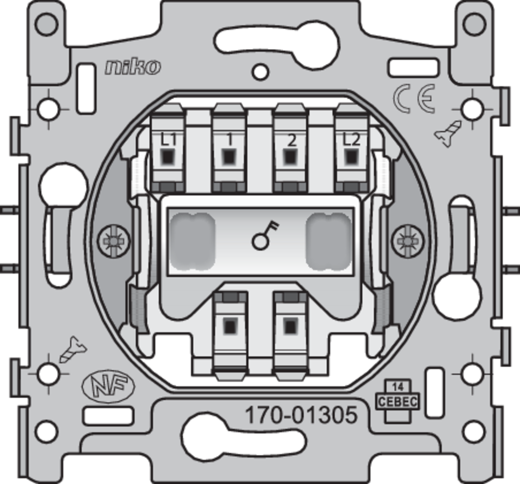 Niko 170-01305: Sokkel voor een tweepolige schakelaar, tweepolige controleschakelaar of tweepolige trekschakelaar, 16 AX/250 Vac, insteekklemmen - Image 2