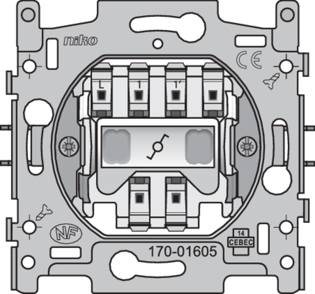 Niko 170-01605: Sokkel voor een wisselschakelaar of wisseltrekschakelaar, 10 AX/250 Vac, insteekklemmen - Image 2