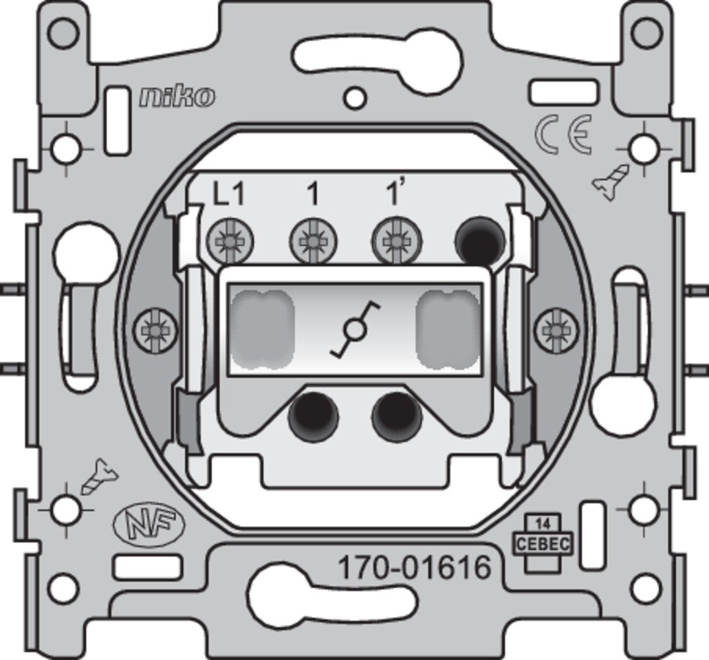 Niko 170-01616: Sokkel voor een wisselschakelaar of wisseltrekschakelaar, 16 AX/250 Vac, schroefklemmen - Image 2