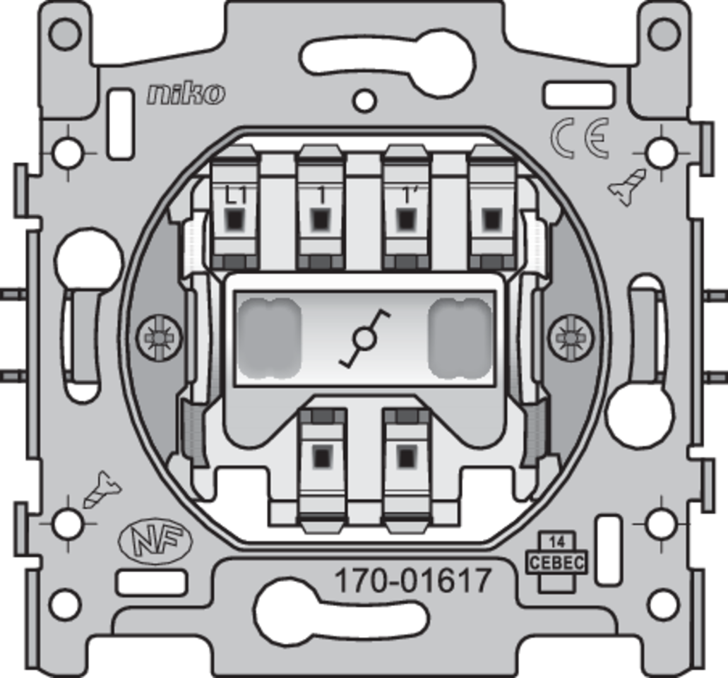 Niko 170-01617: Sokkel voor een wisselschakelaar of wisseltrekschakelaar, 16 AX/250 Vac, insteekklemmen - Image 2