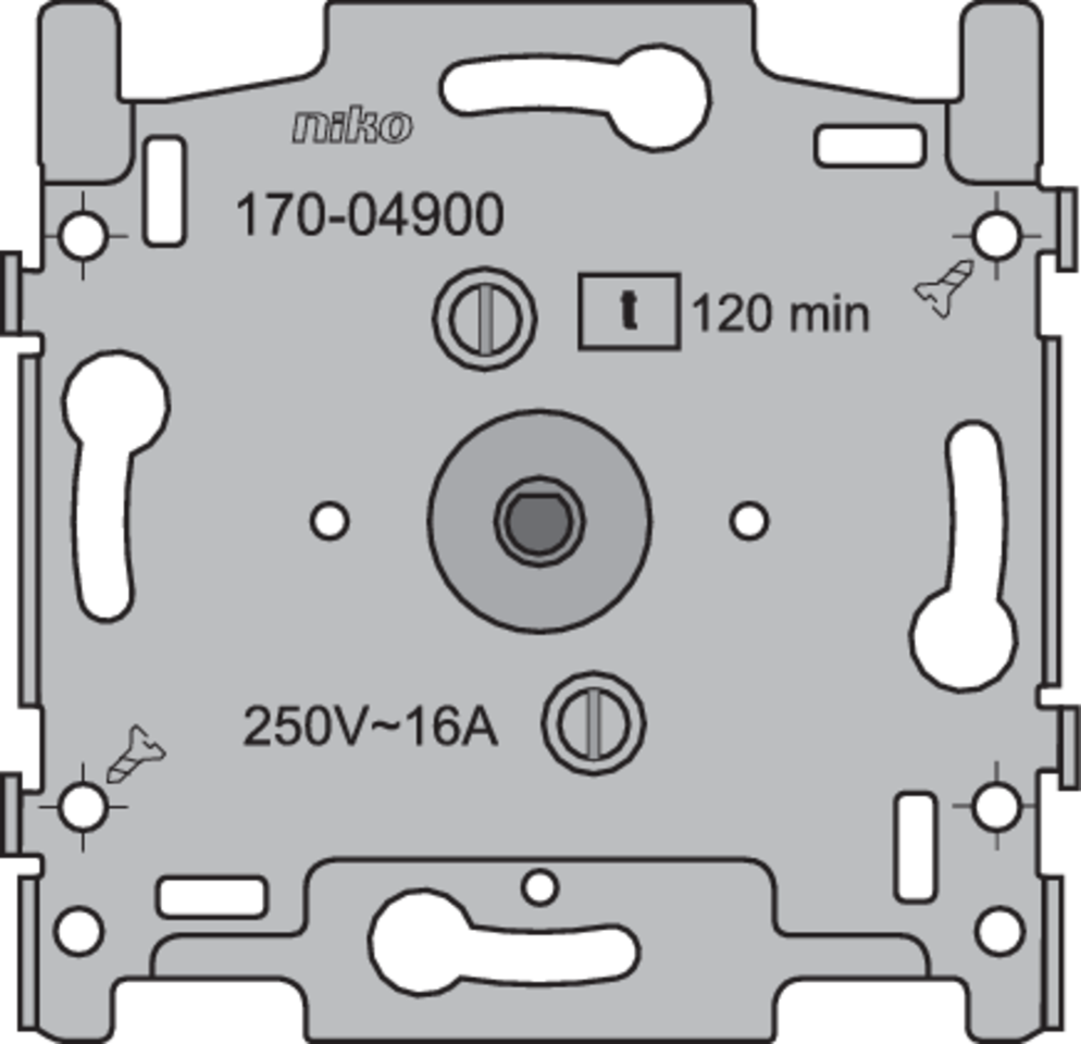 Niko 170-04900: Sokkel voor 2-polige timer regelbaar tot 120 min, 16 A/250 Vac, schroefbevestiging - Image 2