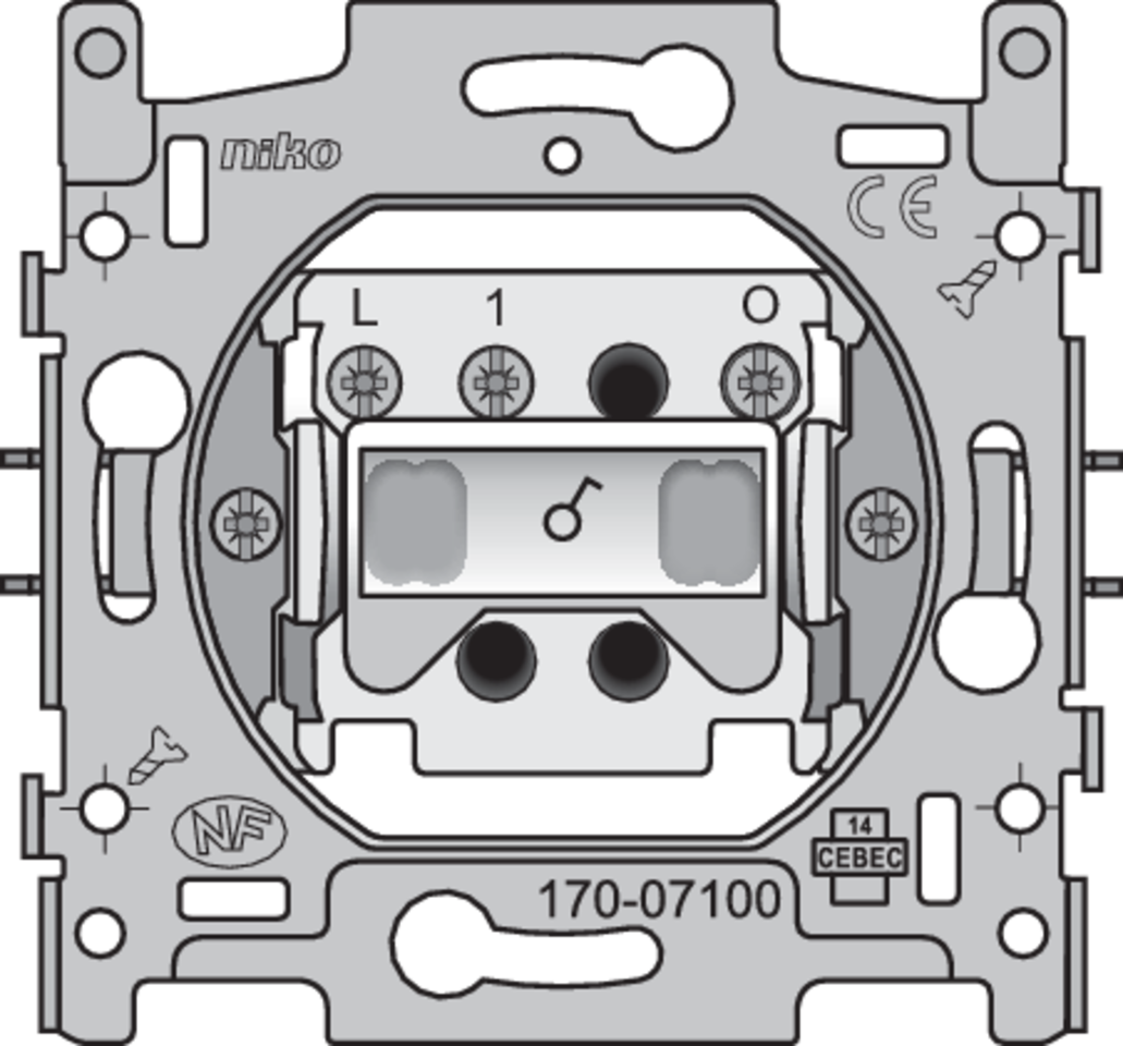 Niko 170-07100: Sokkel voor enkelpolige controleschakelaar met 3 aansluitklemmen, 10 AX/250 Vac, schroefklemmen - Image 2
