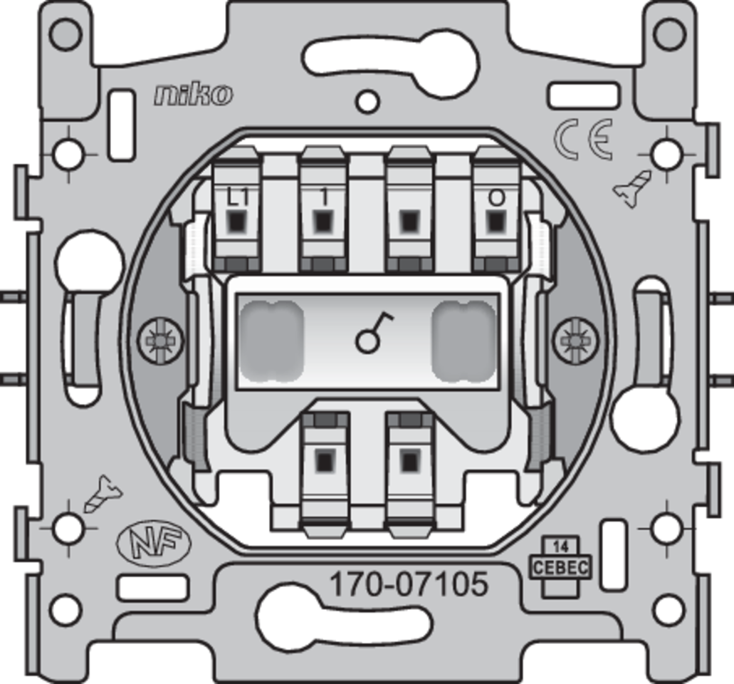 Niko 170-07105: Sokkel voor enkelpolige controleschakelaar met 3 aansluitklemmen, 10 AX/250 Vac, insteekklemmen - Image 2