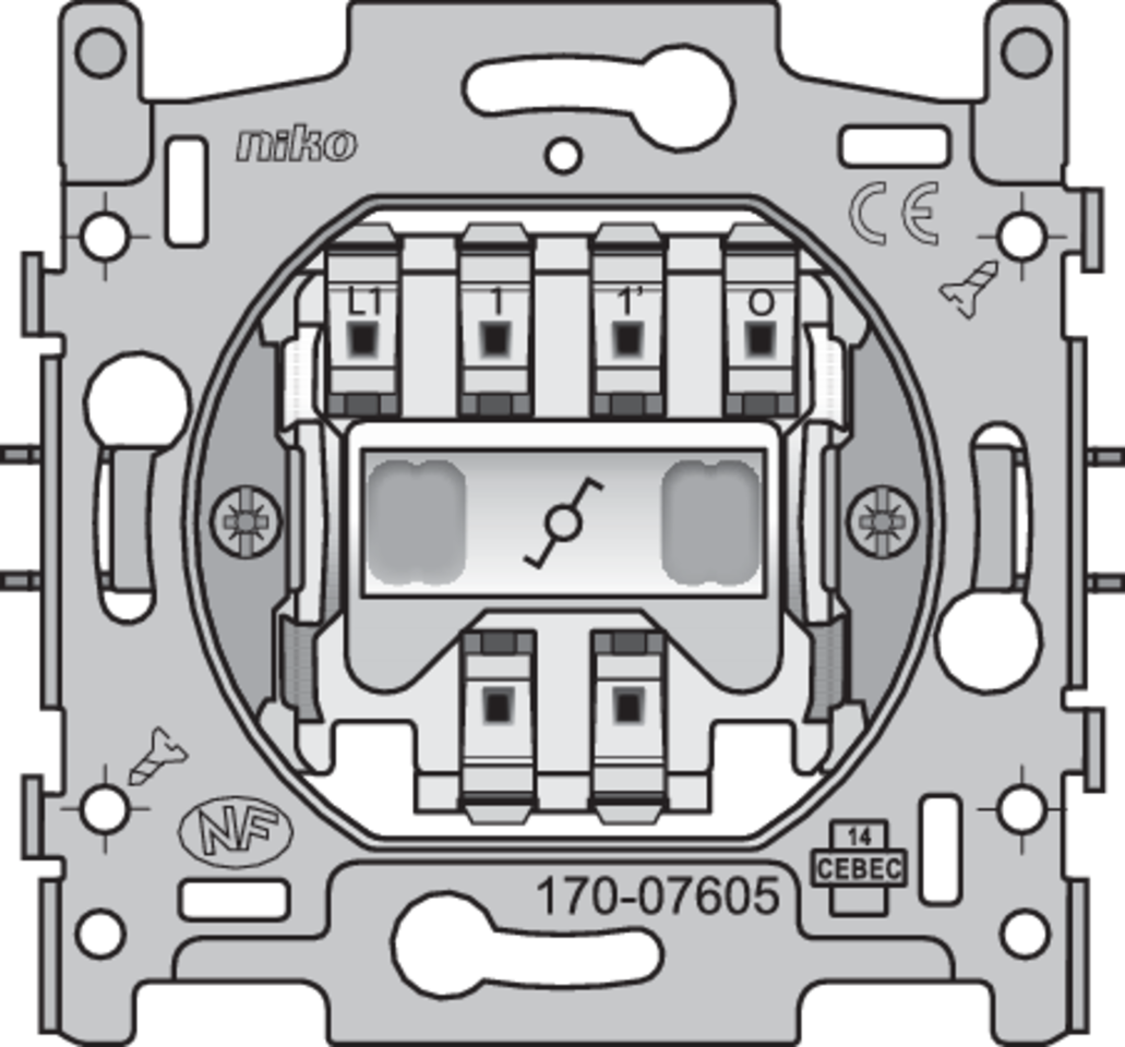 Niko 170-07605: Sokkel voor wisselcontroleschakelaar met 4 aansluitklemmen, 10 AX/250 Vac, insteekklemmen - Image 2